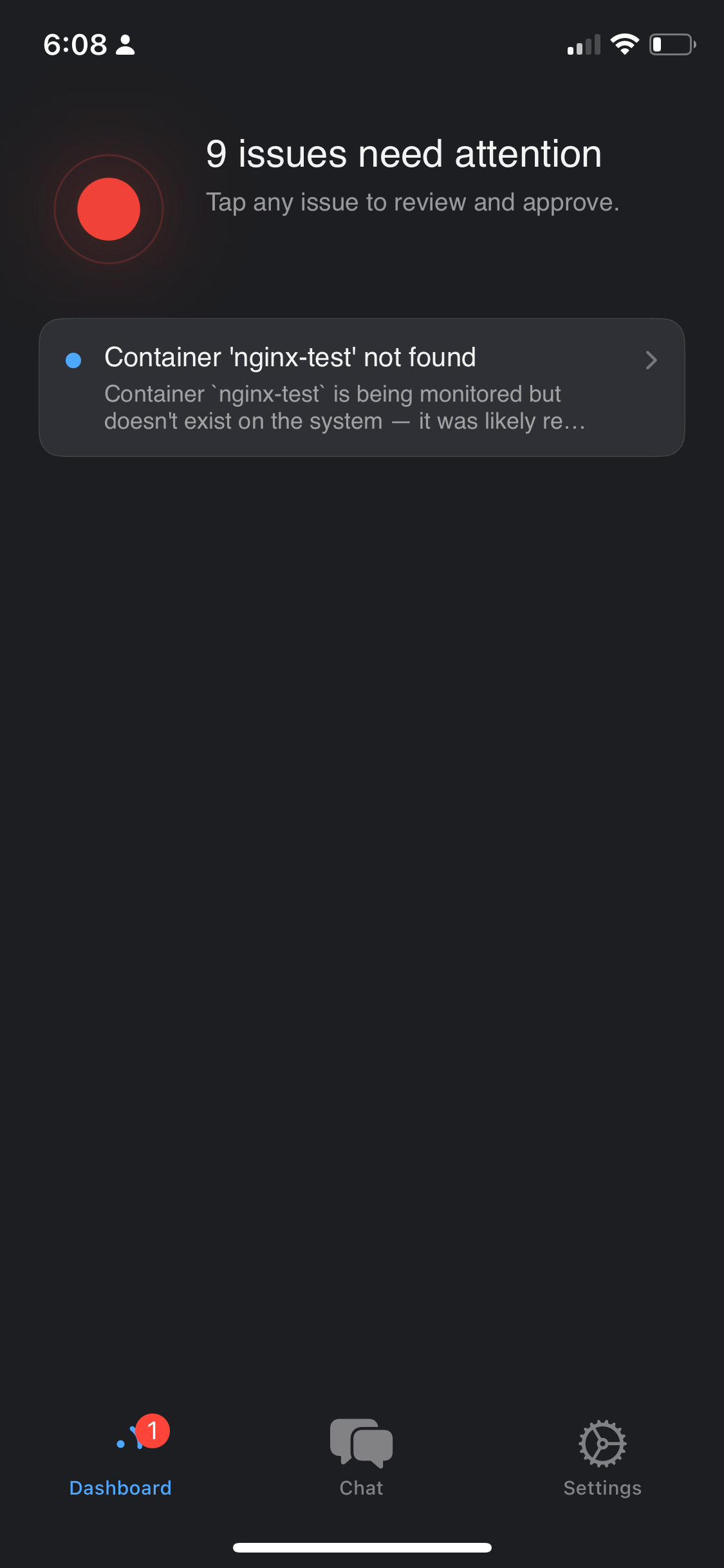 Radian iOS dashboard showing 9 issues that need attention